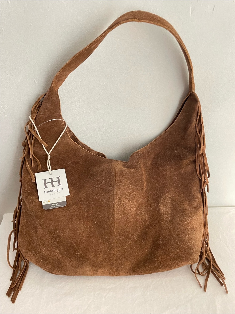 Haute Hippie Brown Suede Fringe Hobo Bag 100% Genuine Leather Western Bohemian - Picture 2 of 6